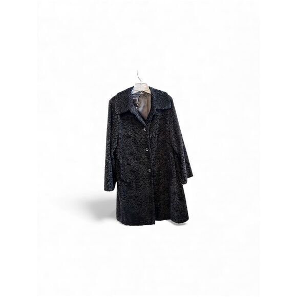 Utex Black Boucle lined Mid length Textured Faux Fur Swing Coat Vintage Size L - Picture 2 of 14
